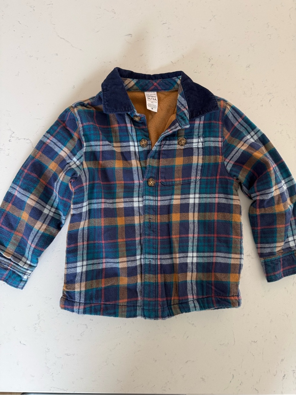 Carters Fleece Lined Plaid Button-Up Shirt Jacket - Navy, Teal & Mustard